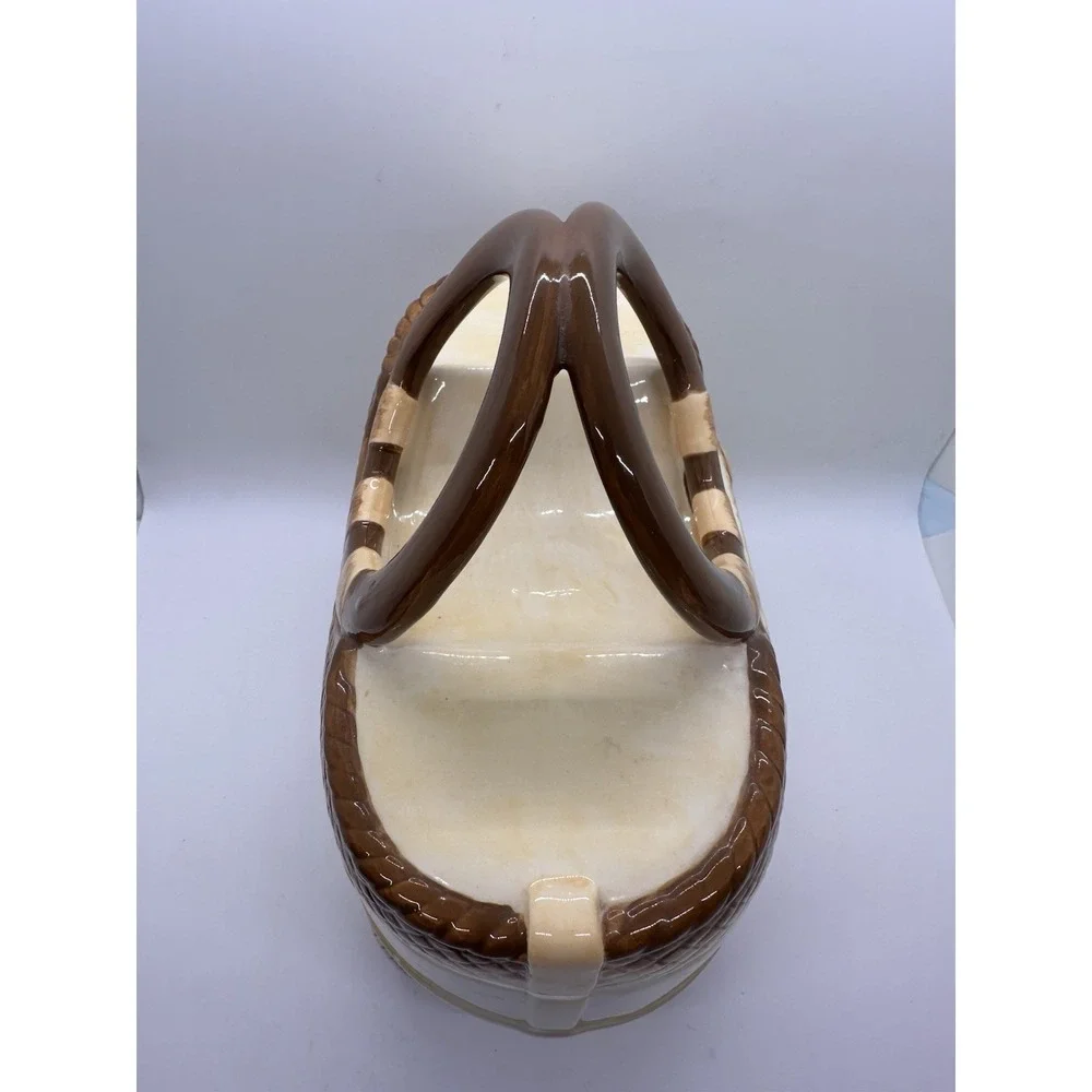 Vtg Ceramic Figural Beach Bag Shape Relief Shells 9.5‎ in Nautical Cookie Jar